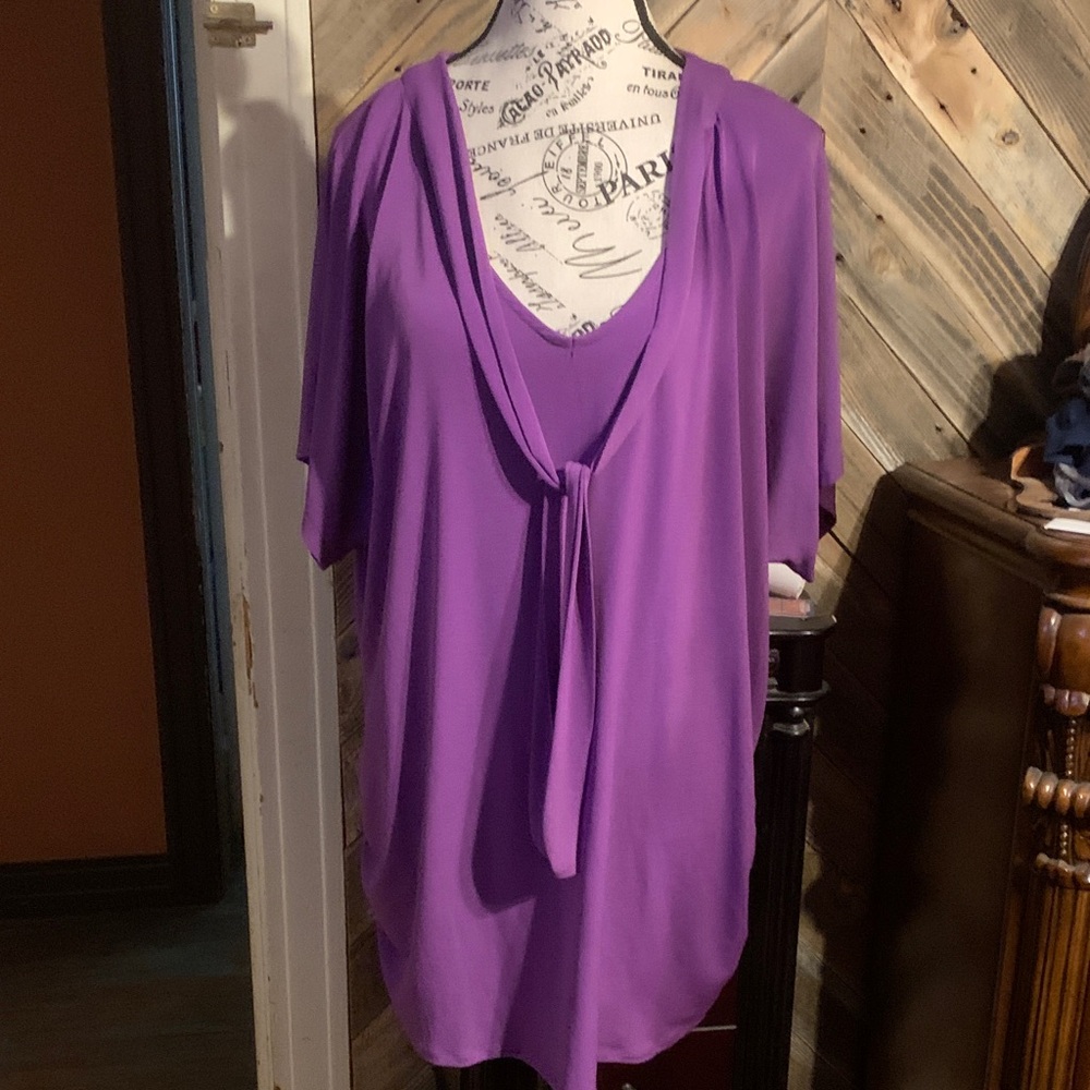 Women's Purple Tie-Front Tunic Top